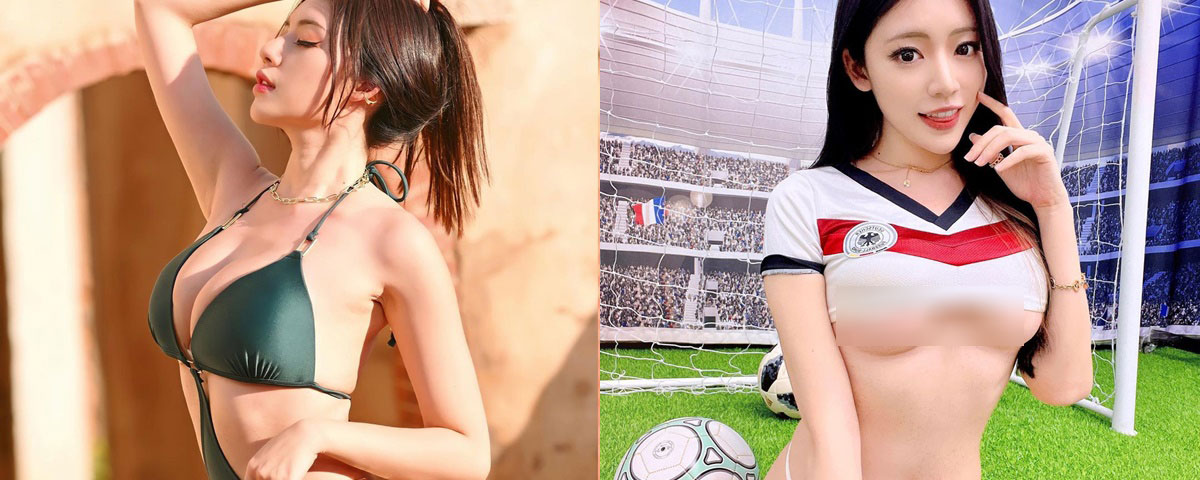 Hot girl fan Đức tạo dáng phản cảm, thách đố fan 'đếm số trái bóng'