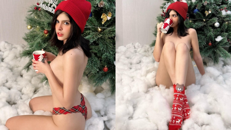Hot girl Tây đình đám tung ảnh nude phô dáng cực nuột trong dịp Giáng Sinh