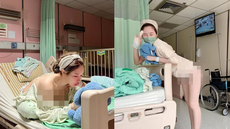 Hồn nhiên khoe ngực trần, phơi vòng 3 ngay tại bệnh viện, hot girl Đài Loan nhận hàng tấn "gạch đá"